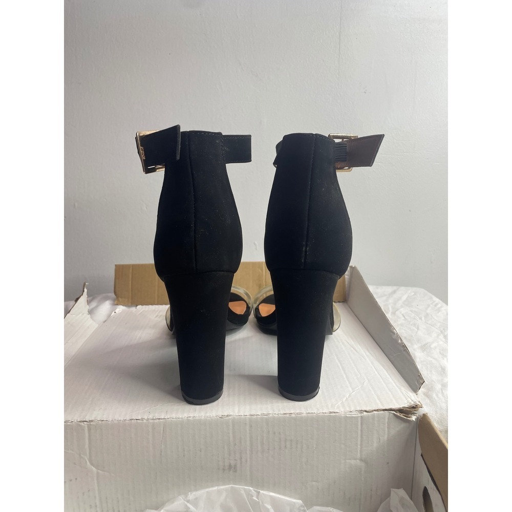 Black Suede Clear Strap Block Heel Ankle Strap Sandals Size 8 - Picture 5 of 6